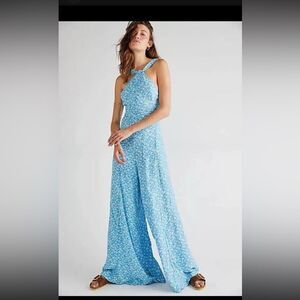 NWOT Free People blue floral strappy romper